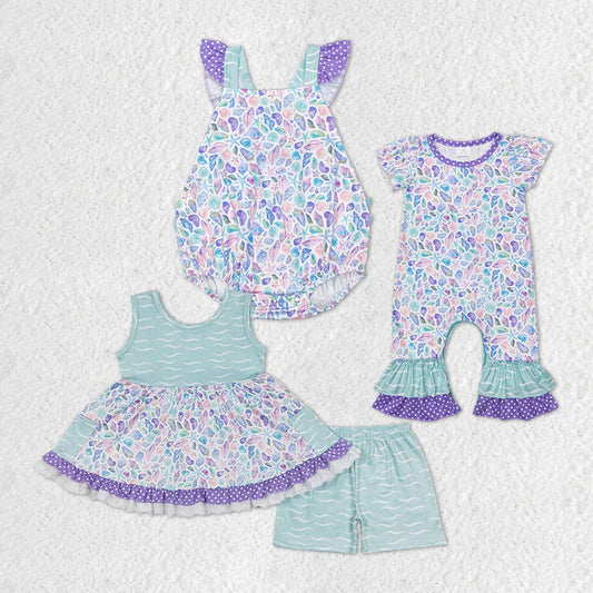 Sibling Baby Girls Summer Sea Shell Rompers Outfits Sets D 7.22