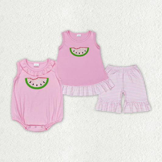 Match Baby Girls Watermelon Summer Sibling Sister Rompers Clothes Sets