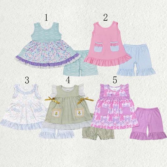 Sibling Baby Girls Sleeveless Floral Bows Pockets Tunic Ruffle Shorts Set D 6.28