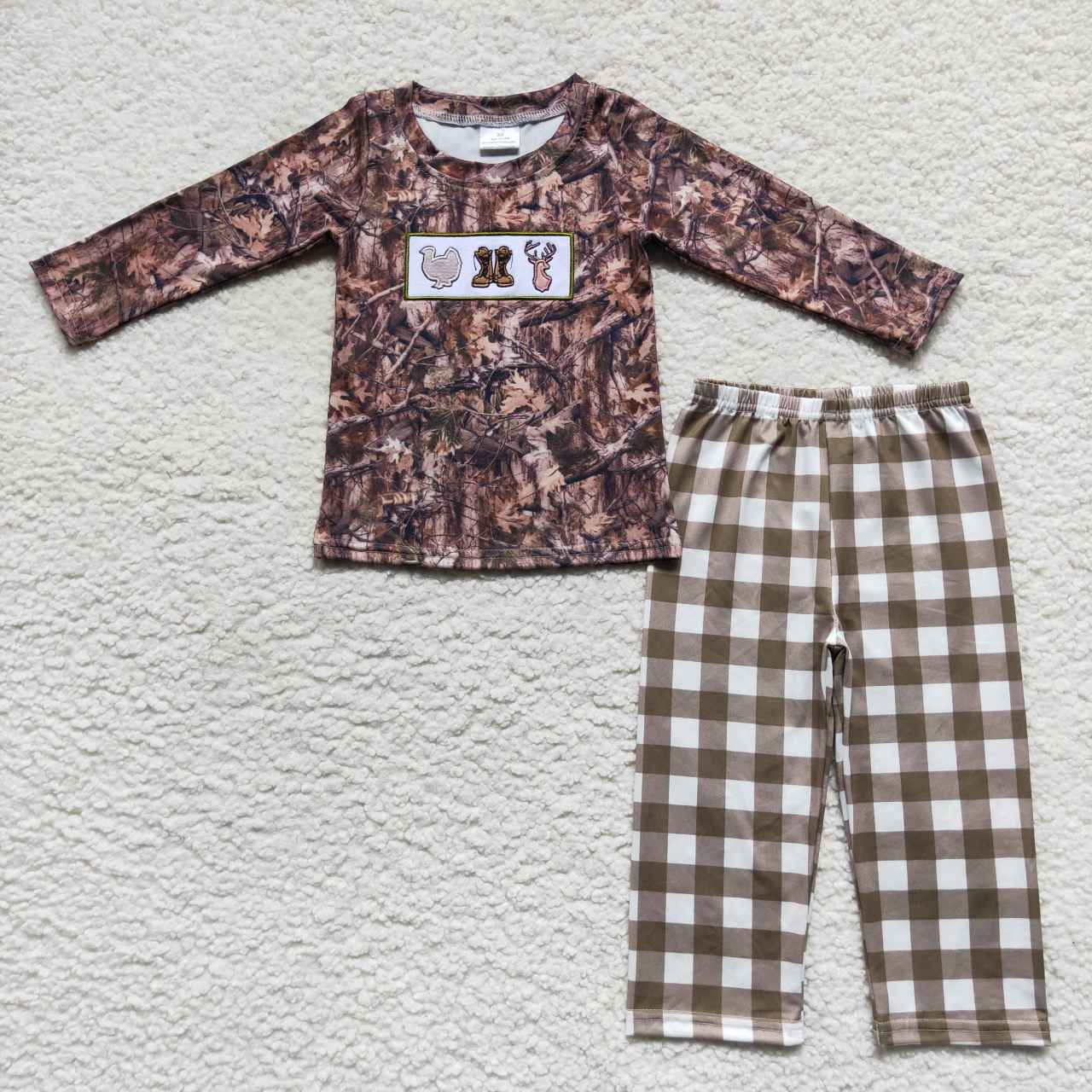 Match Fall Camo Hunting Turkey Boots Girls Boys Clothes Sets