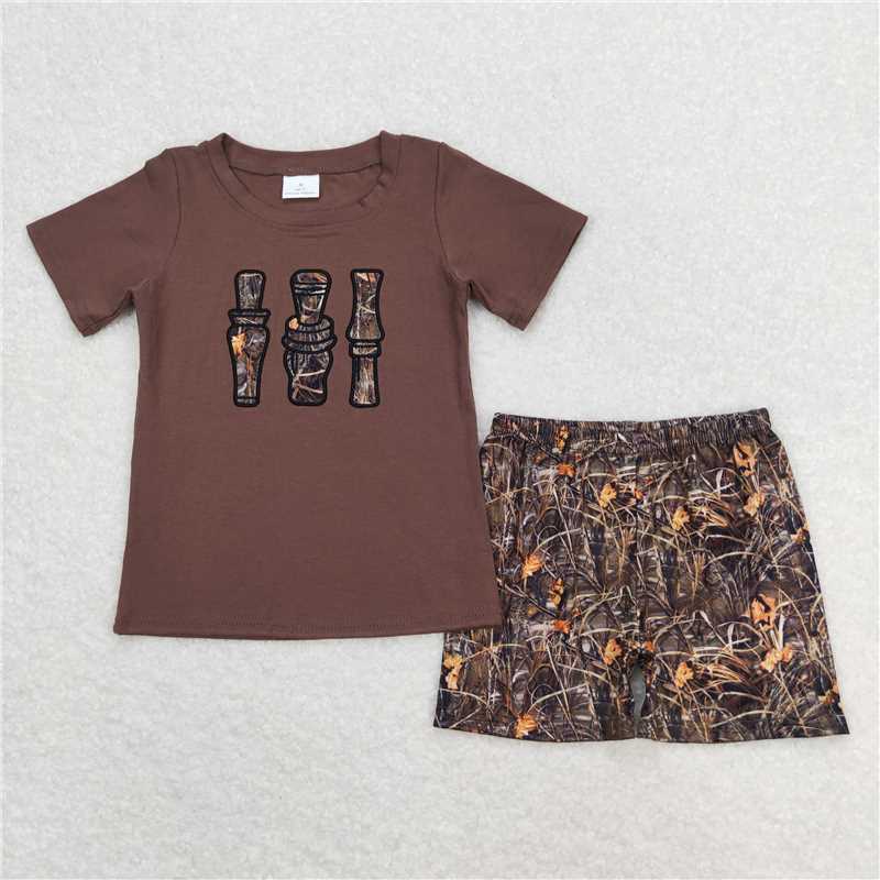 Match Baby Boys Brown Camo Duck Call Rompers Sibling Brother Clothes Sets