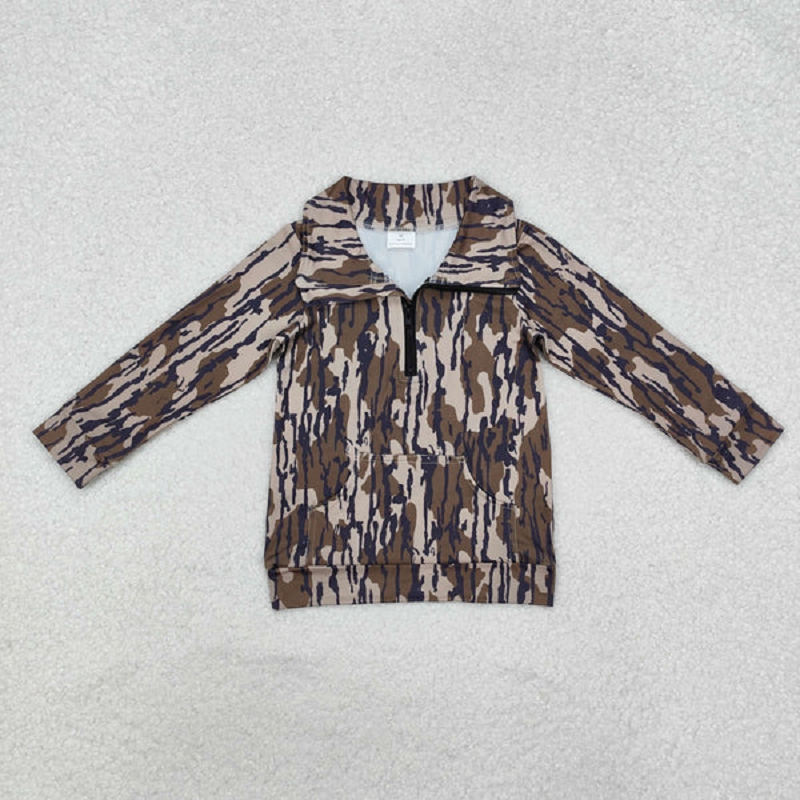 Sibling Baby Boys Long Sleeves Western Camo Pocket Half Zipper Pullovers Top D 820