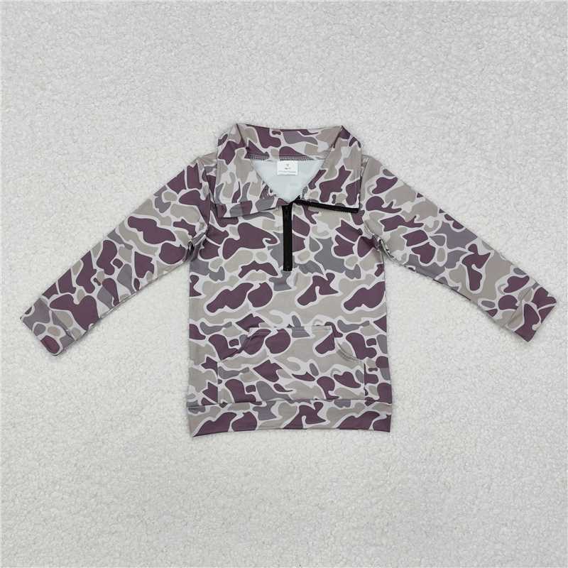 Sibling Baby Boys Long Sleeves Western Camo Pocket Half Zipper Pullovers Top D 820