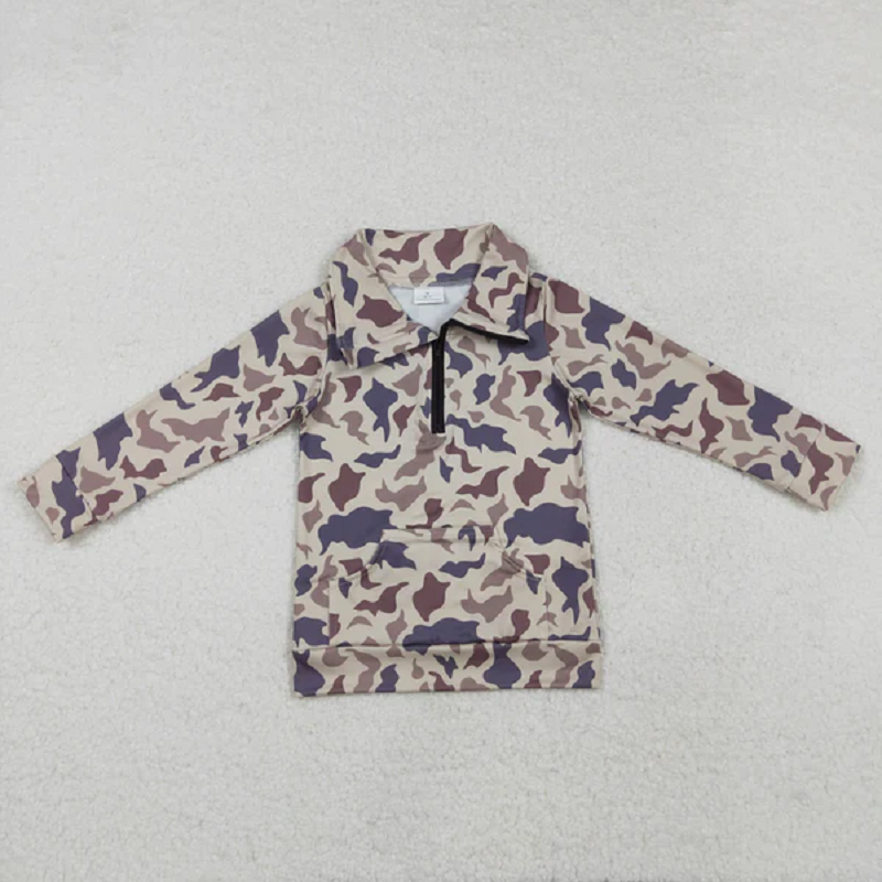 Sibling Baby Boys Long Sleeves Western Camo Pocket Half Zipper Pullovers Top D 820
