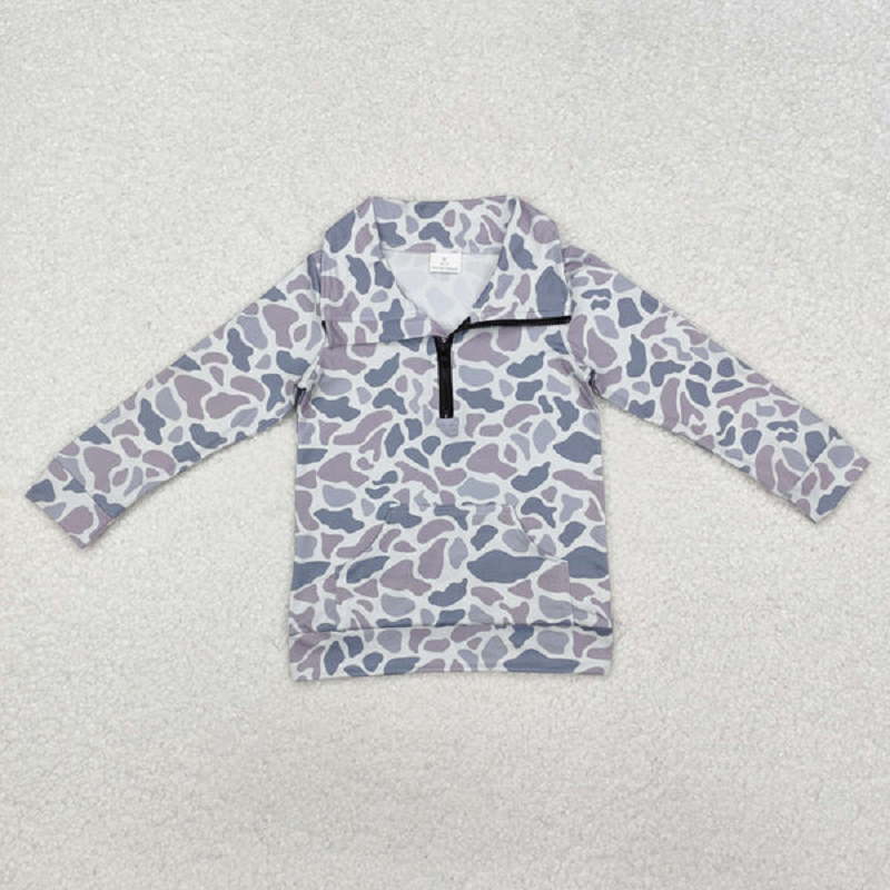 Sibling Baby Boys Long Sleeves Western Camo Pocket Half Zipper Pullovers Top D 820