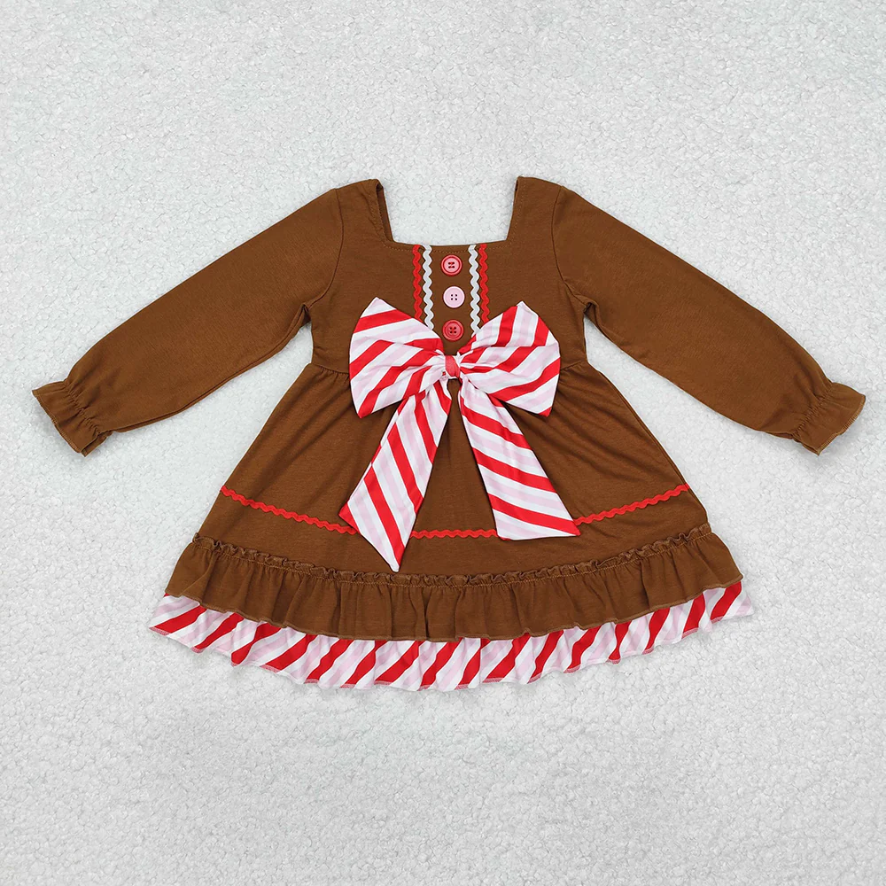 Match Baby Girls Brown Gingerbread Bow Dresses Clothes Sets