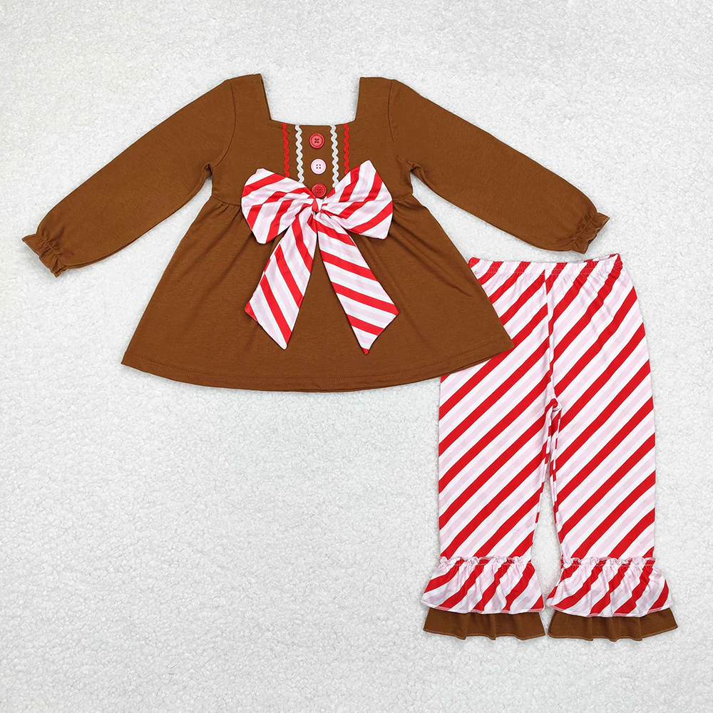 Match Baby Girls Brown Gingerbread Bow Dresses Clothes Sets