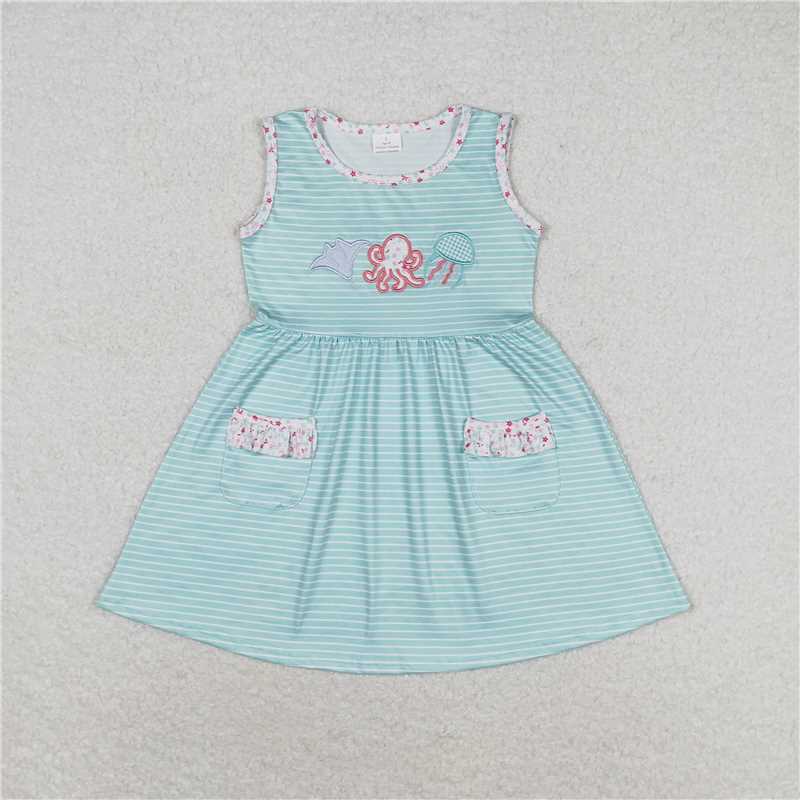 Match Baby Girls Blue Stripes Octopus Sibling Sister Clothes Sets