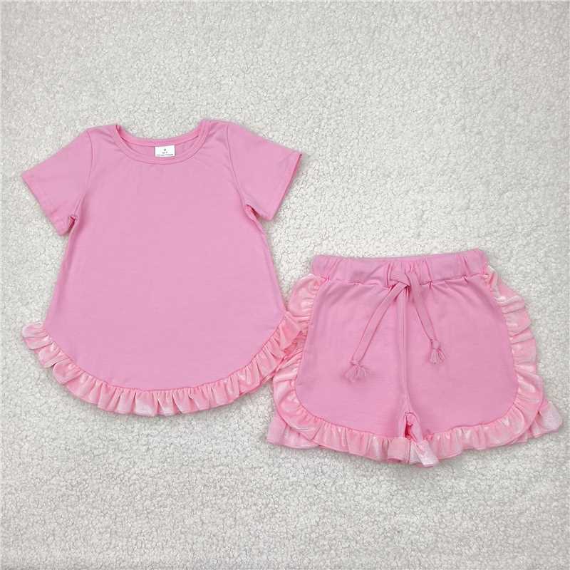 Cotton solid velvet ruffle shorts set