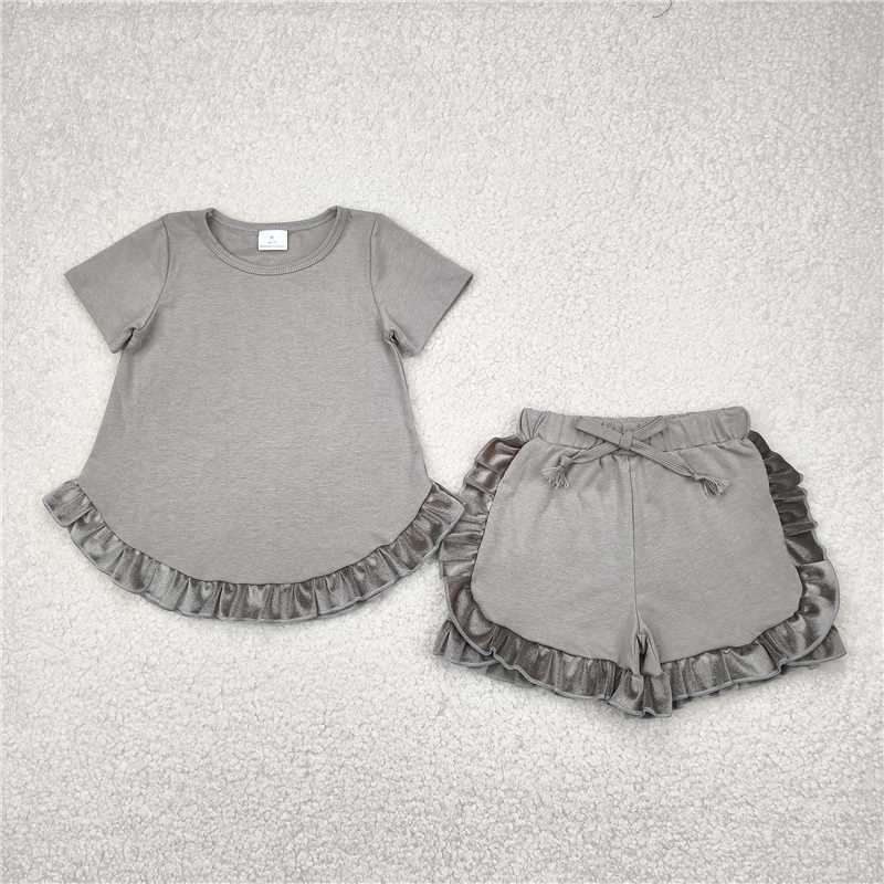 Cotton solid velvet ruffle shorts set