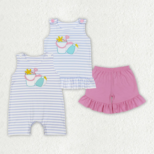 Sibling Boys Baby Girls Sleeveless Beach Play Rompers Outfits  D 1121