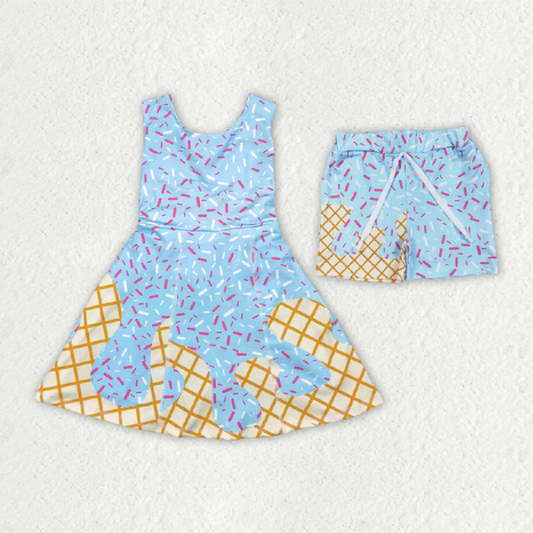 Match Baby Girls Boys Blue Ice-cream Drip Shorts Dresses D 6.13