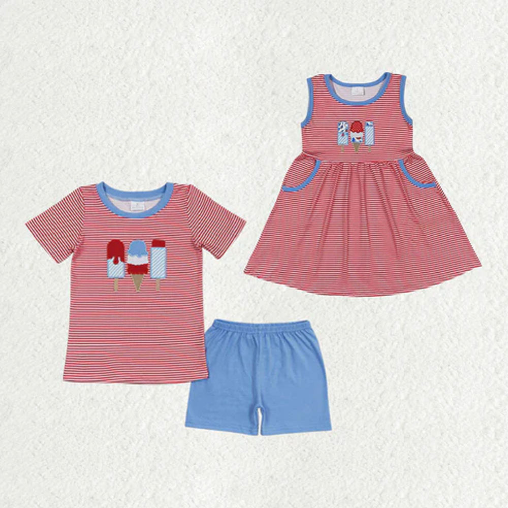 Match Baby Girls Boys Sibling Popstick 4th Of July Dresses Sets