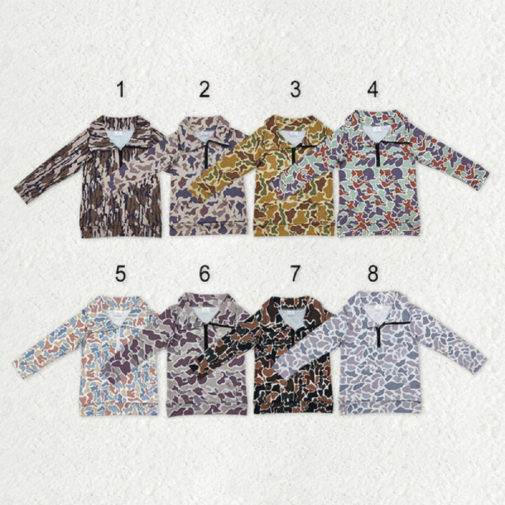 Sibling Baby Boys Long Sleeves Western Camo Pocket Half Zipper Pullovers Top D 820