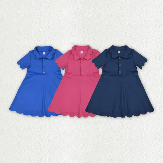 Sibling 3 Colors Baby Girls Short Sleeves Scallop Yoga Knee Length Dresses D 7.7