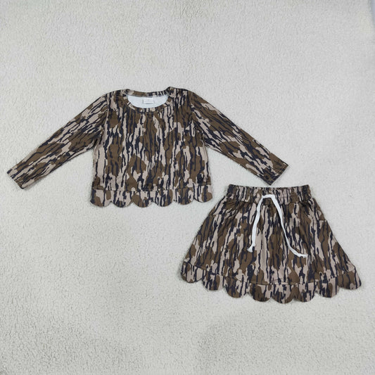 long sleeve camo scallop skort set