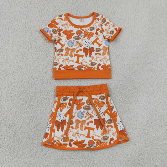 orange team T active skort set girls athletic outfit