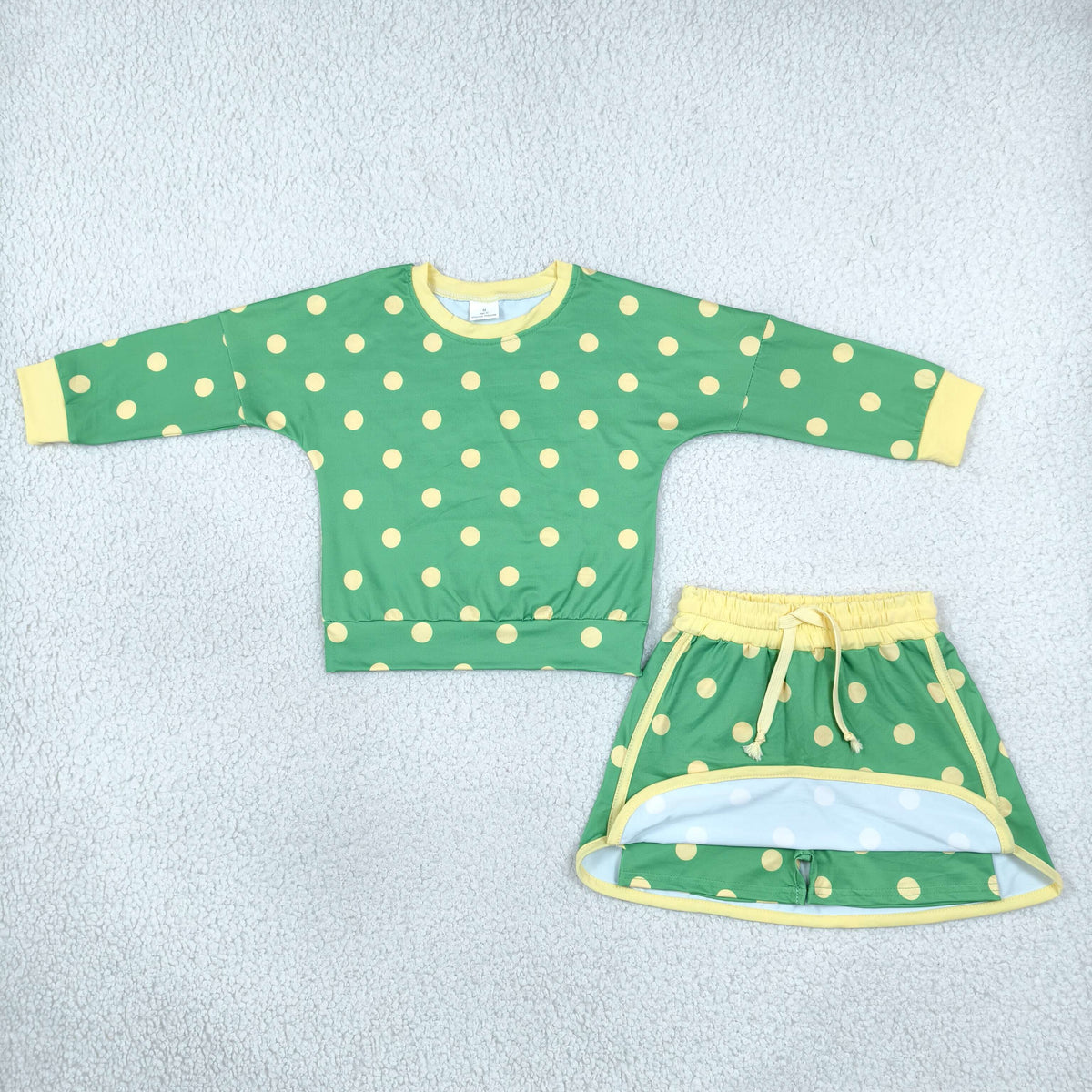 long sleeve green polka dots skort set girls clothing