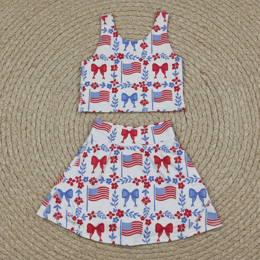 red white blue coquette and flag two pieces athletic skort set