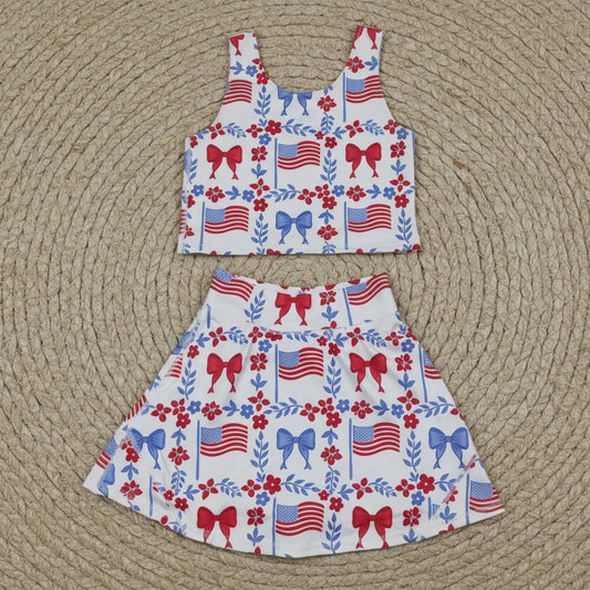 red white blue coquette and flag two pieces athletic skort set
