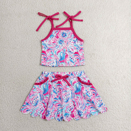 suspender hot pink watercolor athletic skort outfit girls clothes