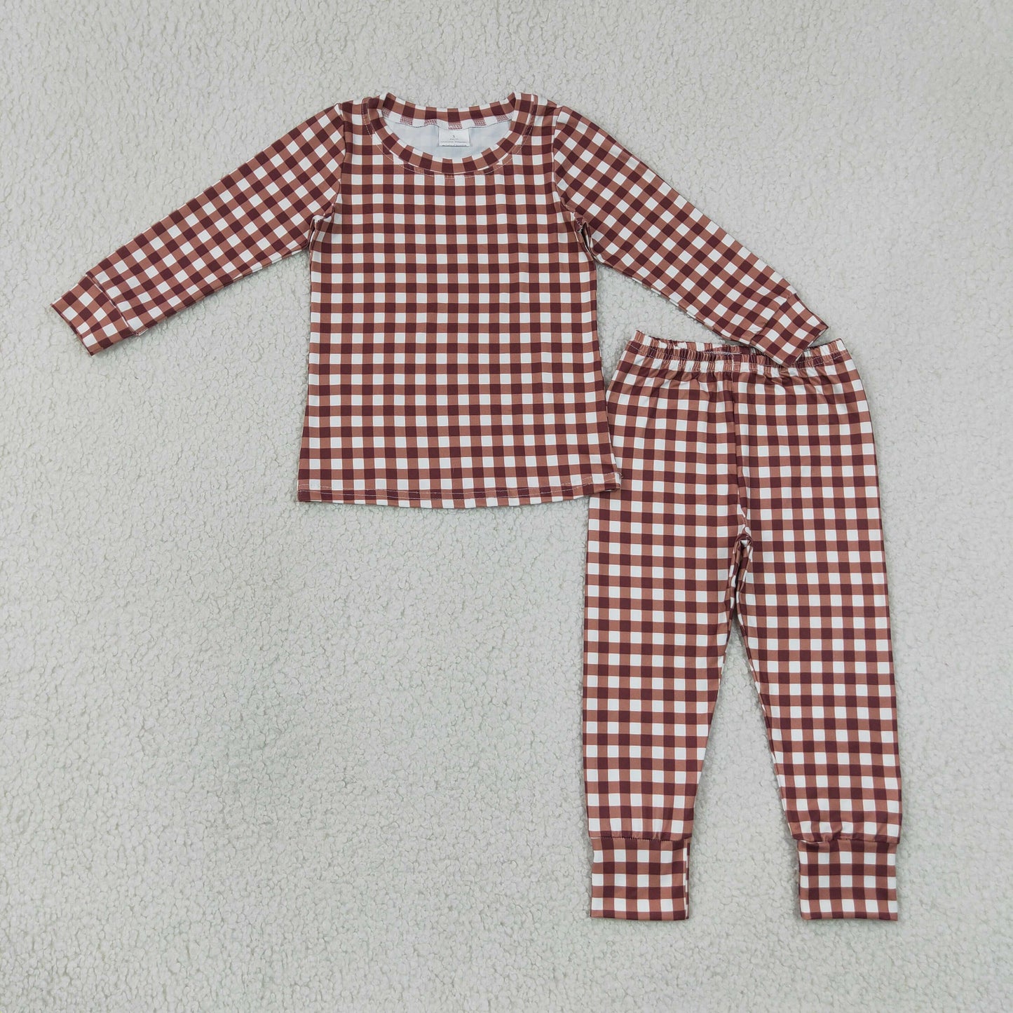 long sleeve chocolate gingham pajama set