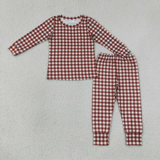long sleeve chocolate gingham pajama set