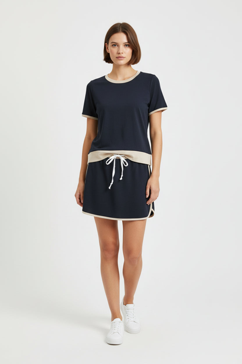 adult clothes women solid black gold cotton skort set