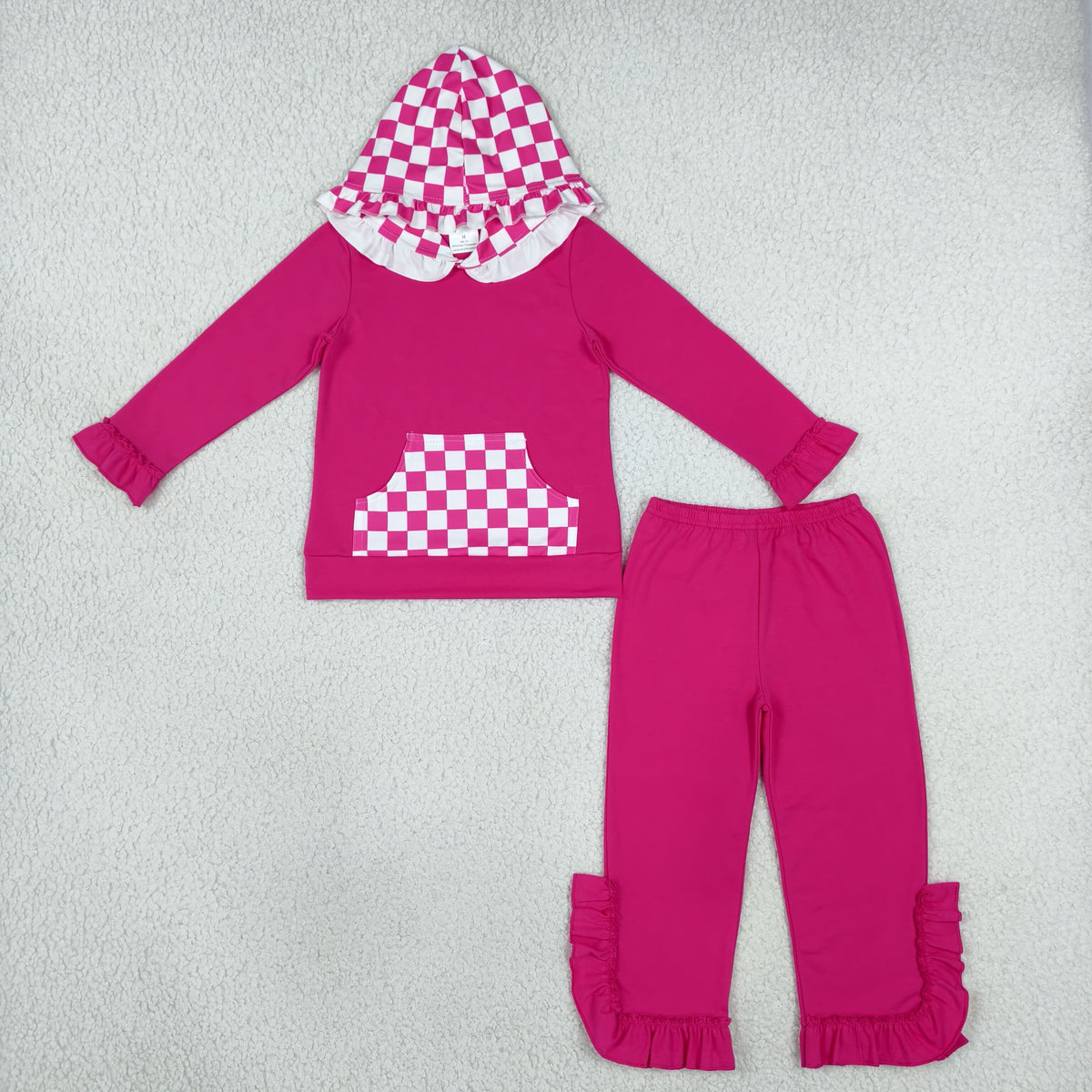 hot pink check hooded outfit girls outfit