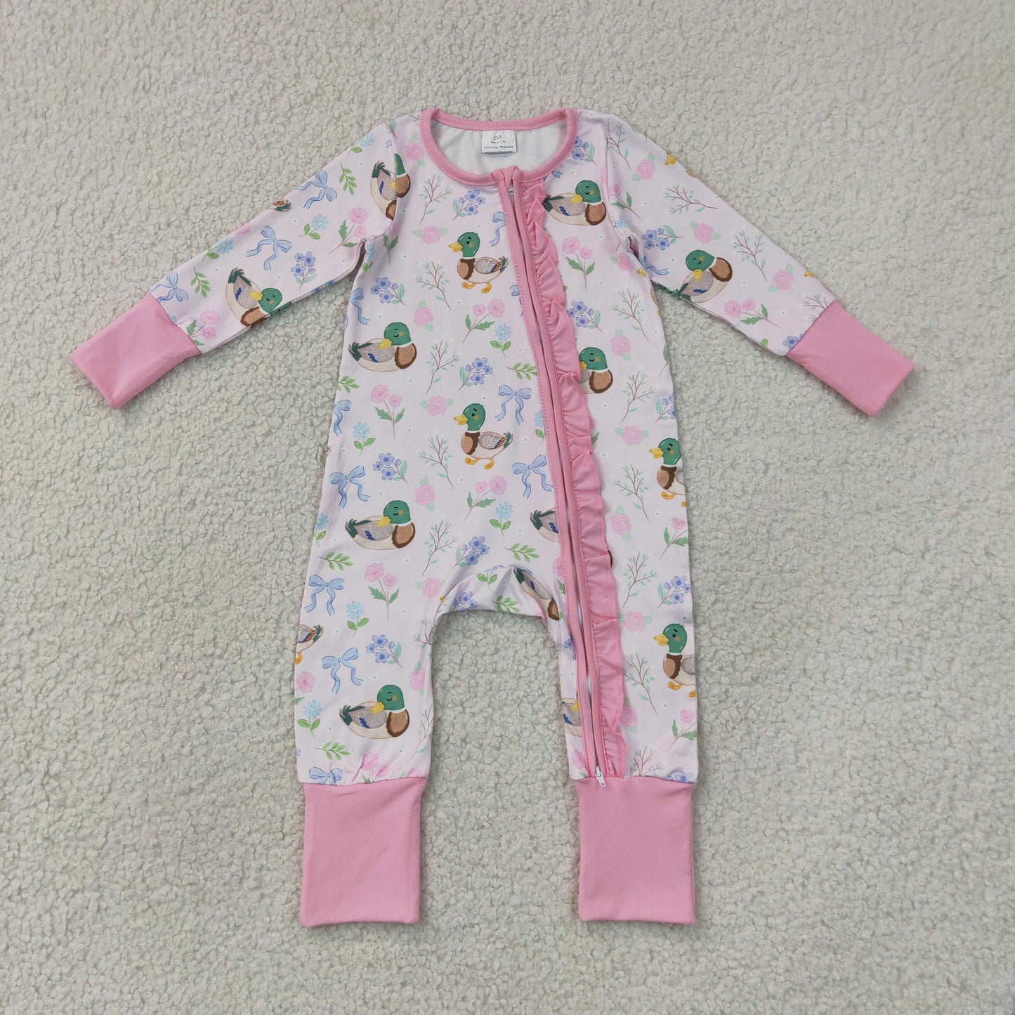 LR3071  baby girl long sleeve pink duck print zippy PJ