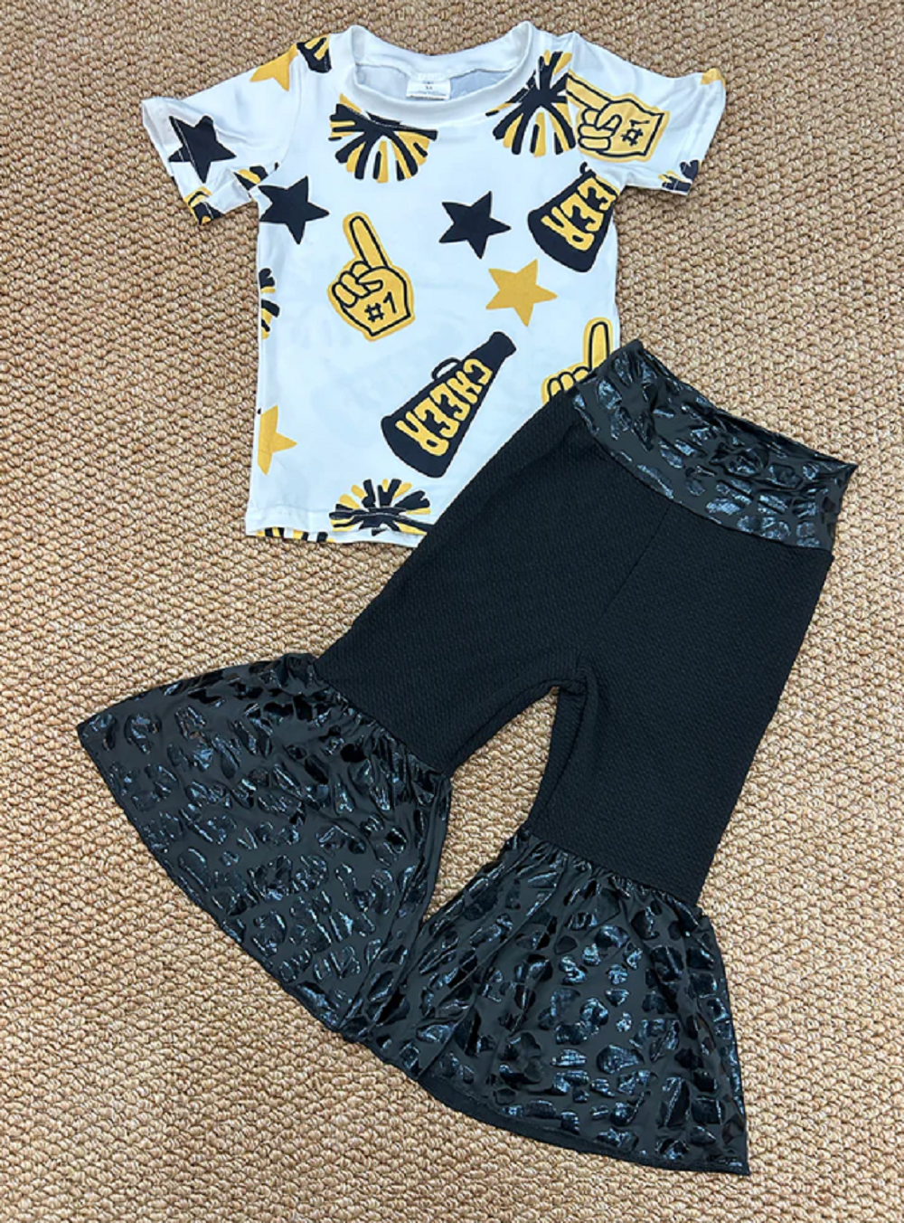 Match Baby Girls Team Pullovers Top Baby Girls Black Leopard Bell Set  D 3.14