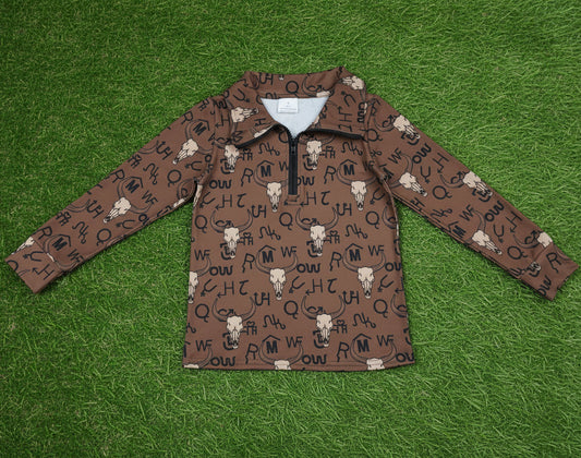 brown cattle cows zip up pullover baby boy top