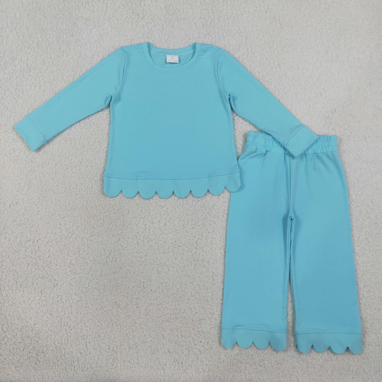 long sleeve cotton blue scallop pants outfit
