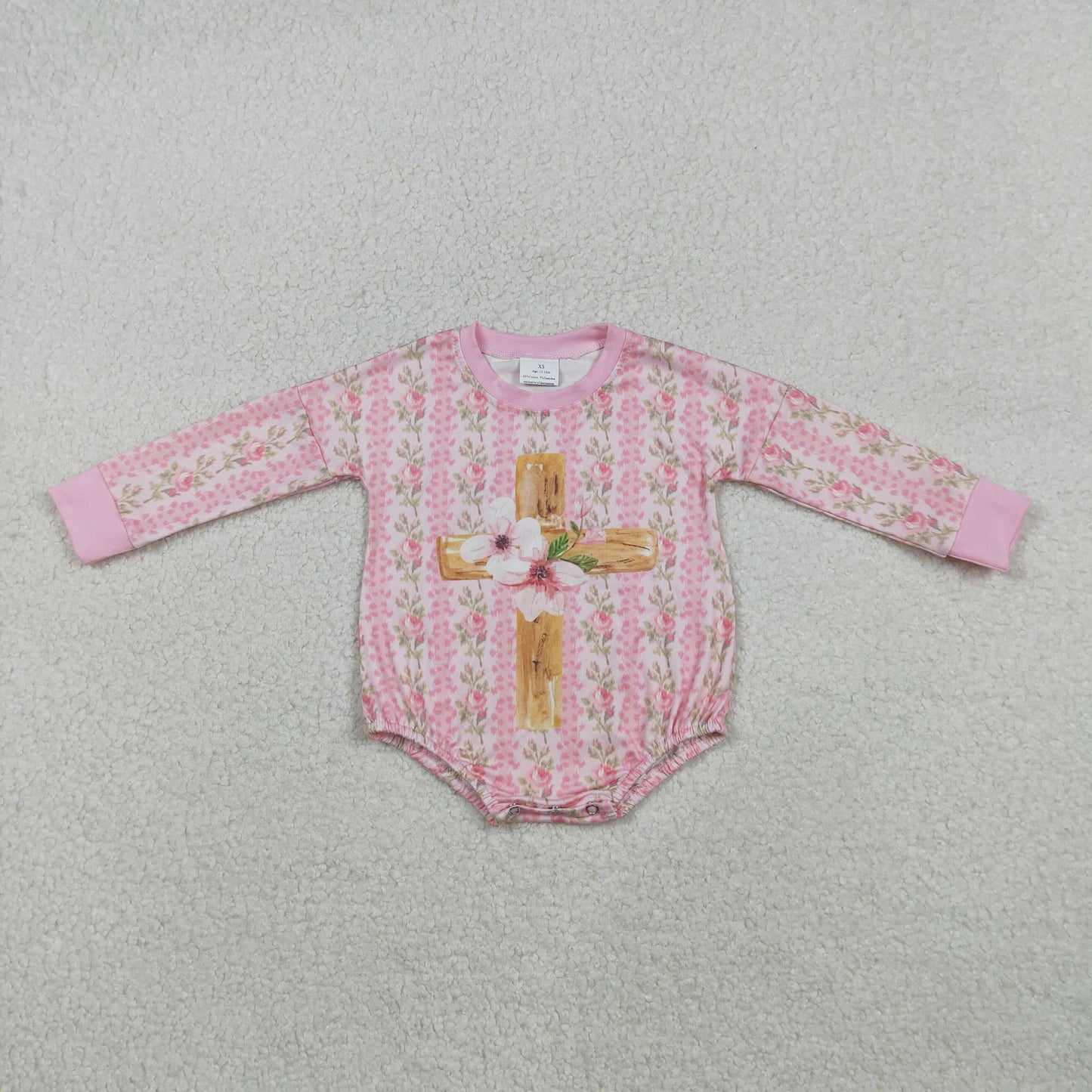 floral easter cross print baby girl bubble