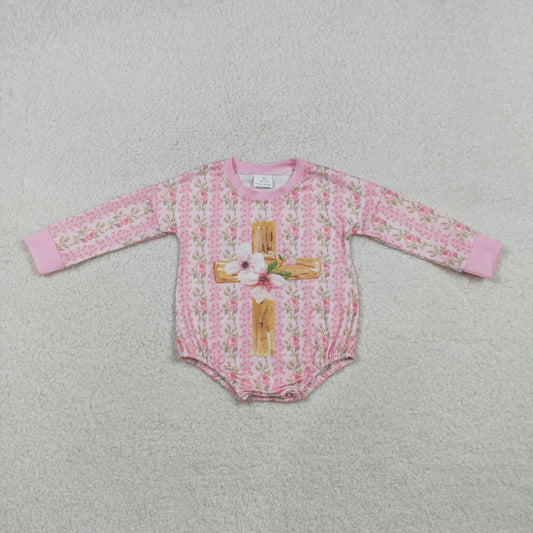 floral easter cross print baby girl bubble