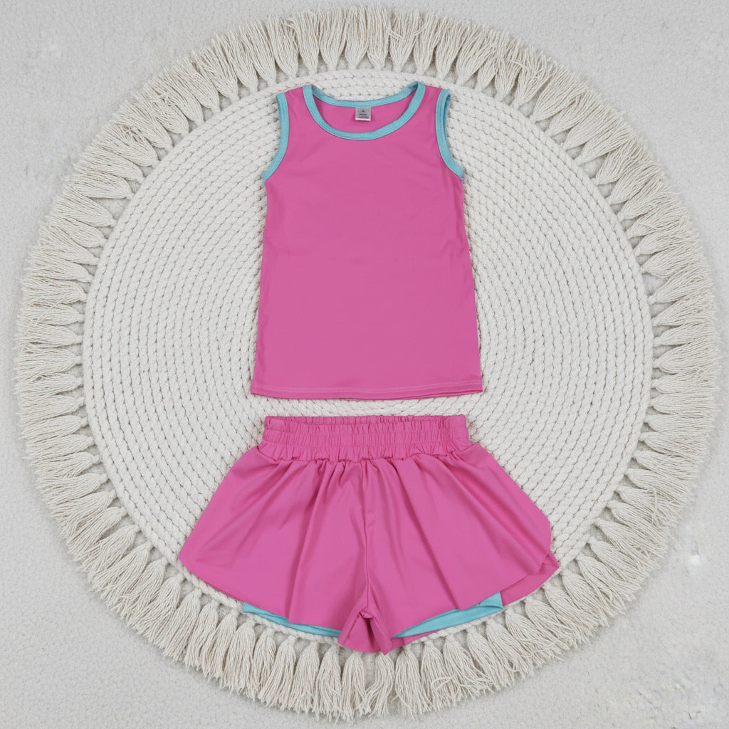solid pink blue athletic butterfly shorts set toddler girl clothing