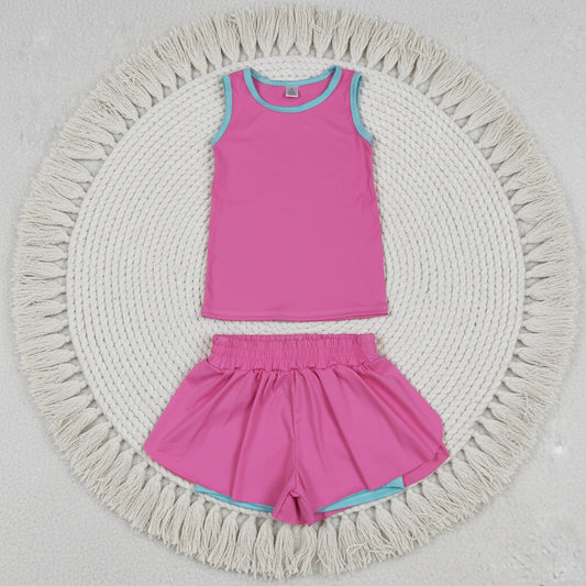 solid pink blue athletic butterfly shorts set toddler girl clothing