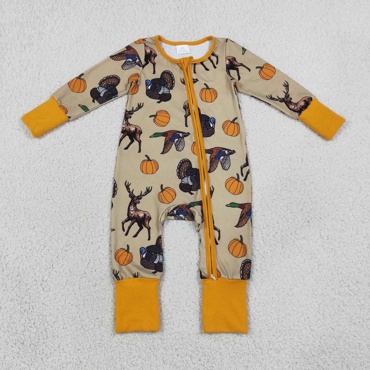 LR3251 deer duck pumpkin print boy zip sleeper