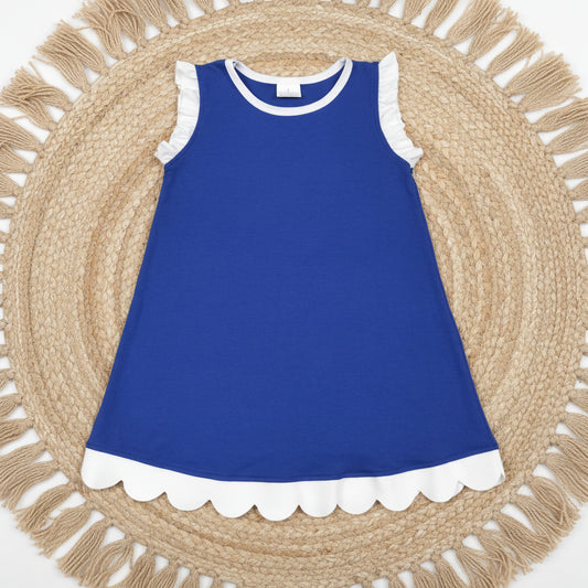 solid royal blue scallop dress