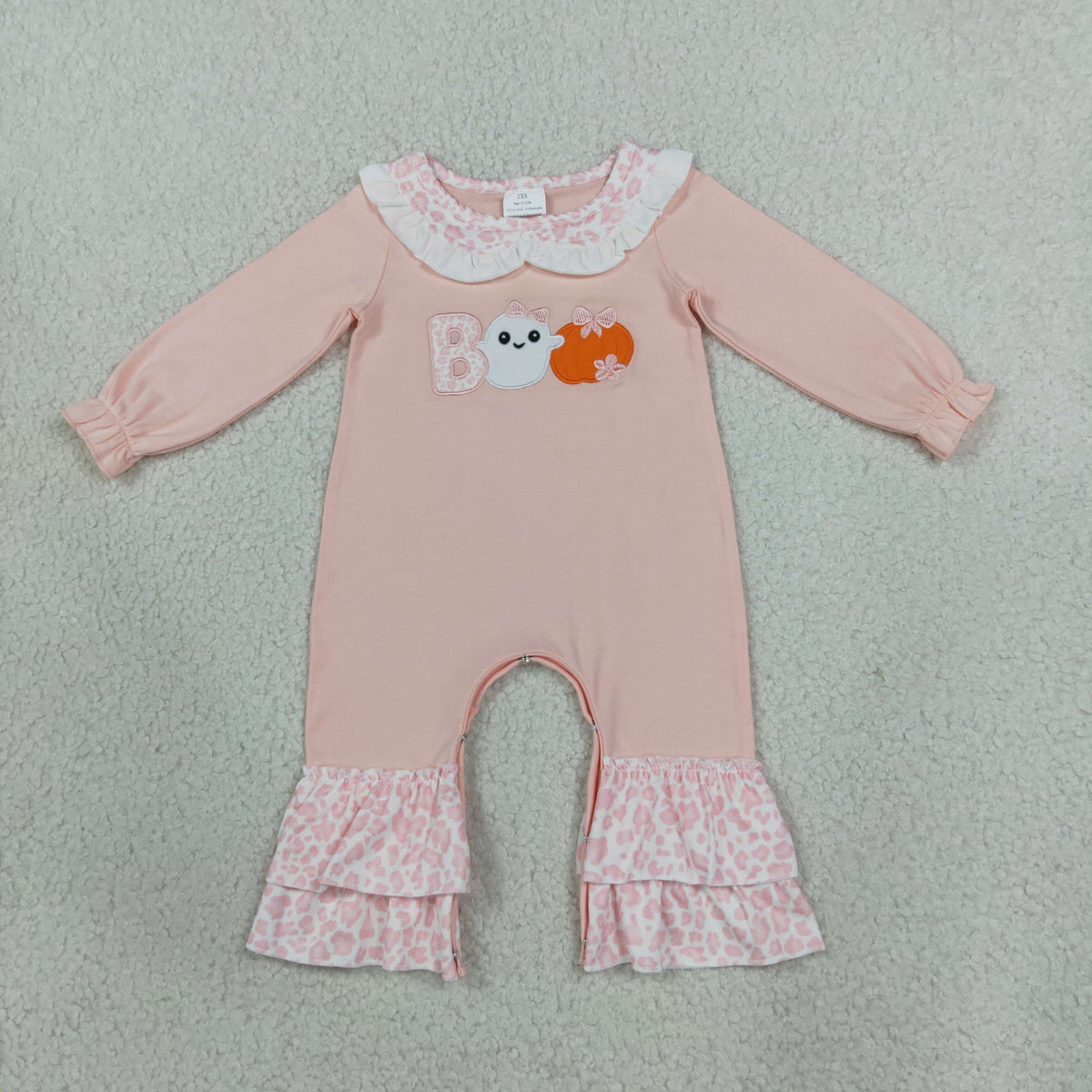 Halloween pink boo ruffle embroidery girl romper