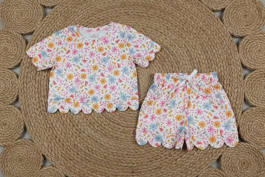 coquette flower floral scallop shorts set summer girl clothing