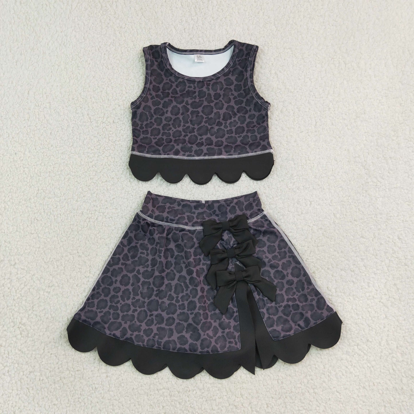 leopard black scallop athletic skort outfit girls clothing