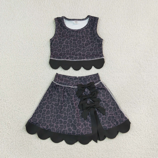 leopard black scallop athletic skort outfit girls clothing