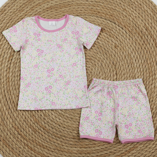 pink yellow mini mod floral shorts set summer toddler girl clothing