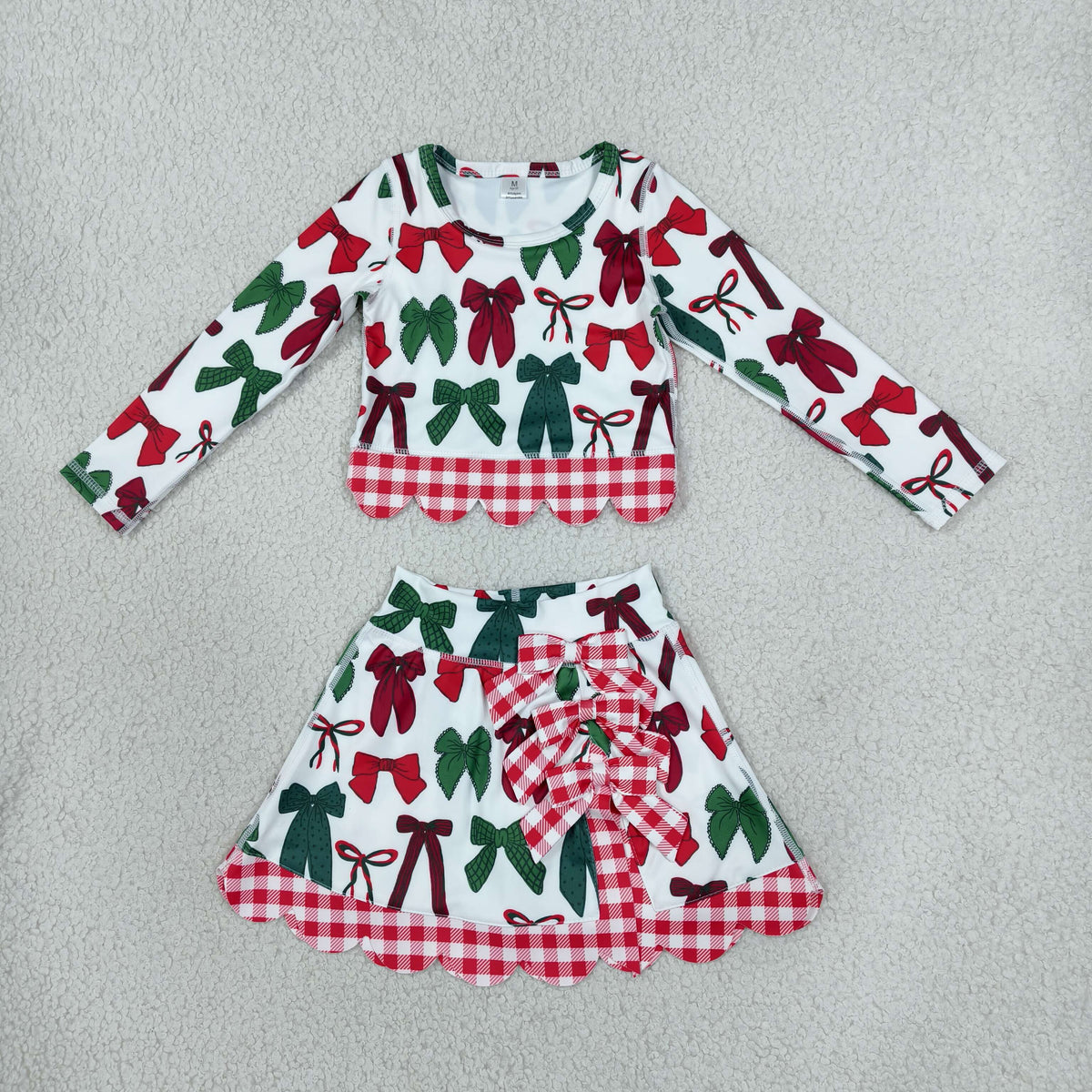 red green coquette print scallop athletic skort outfit Christmas clothing