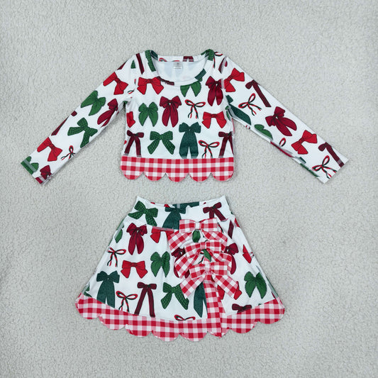 red green coquette print scallop athletic skort outfit Christmas clothing