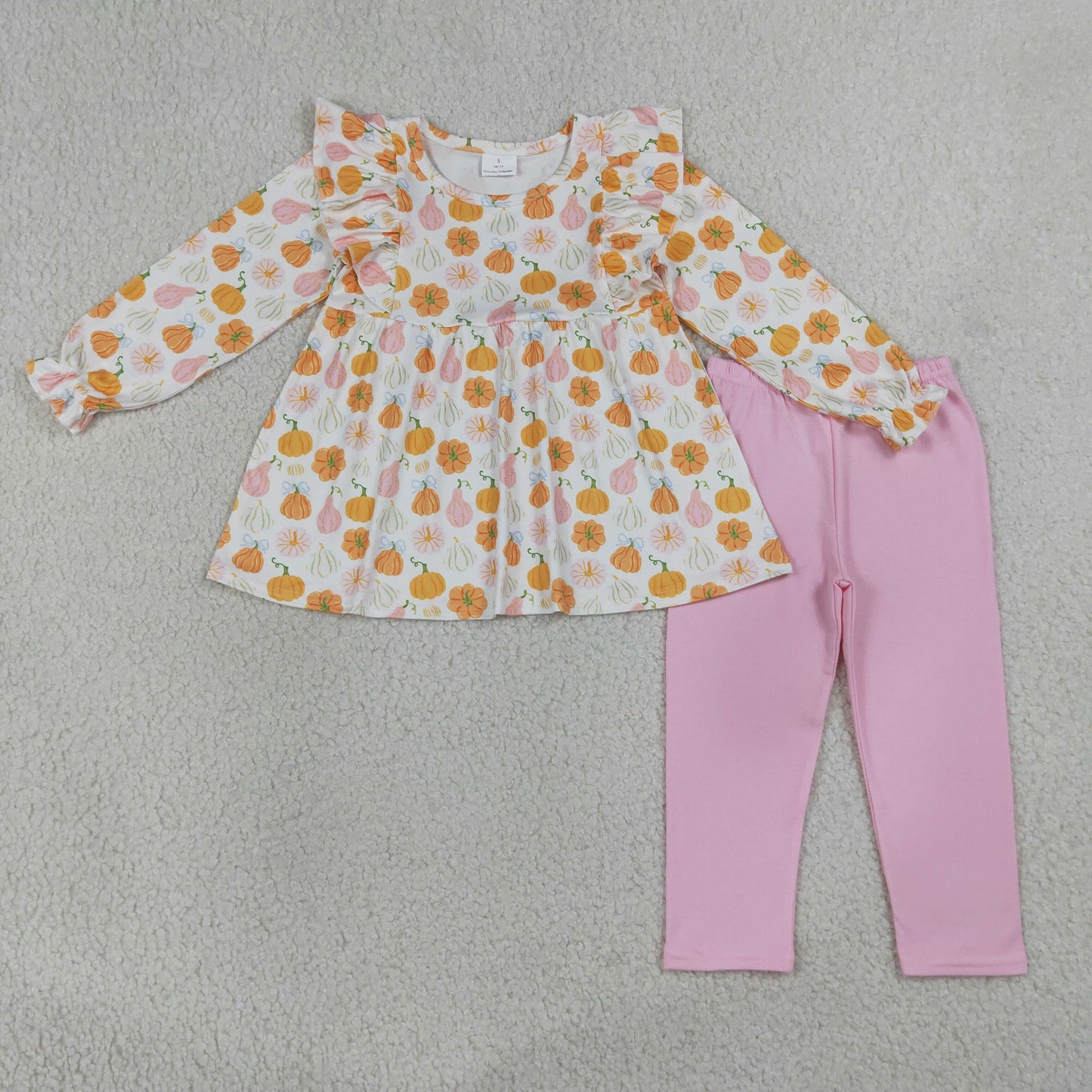 pink fall pumpkin and coquette legging set girls outfit