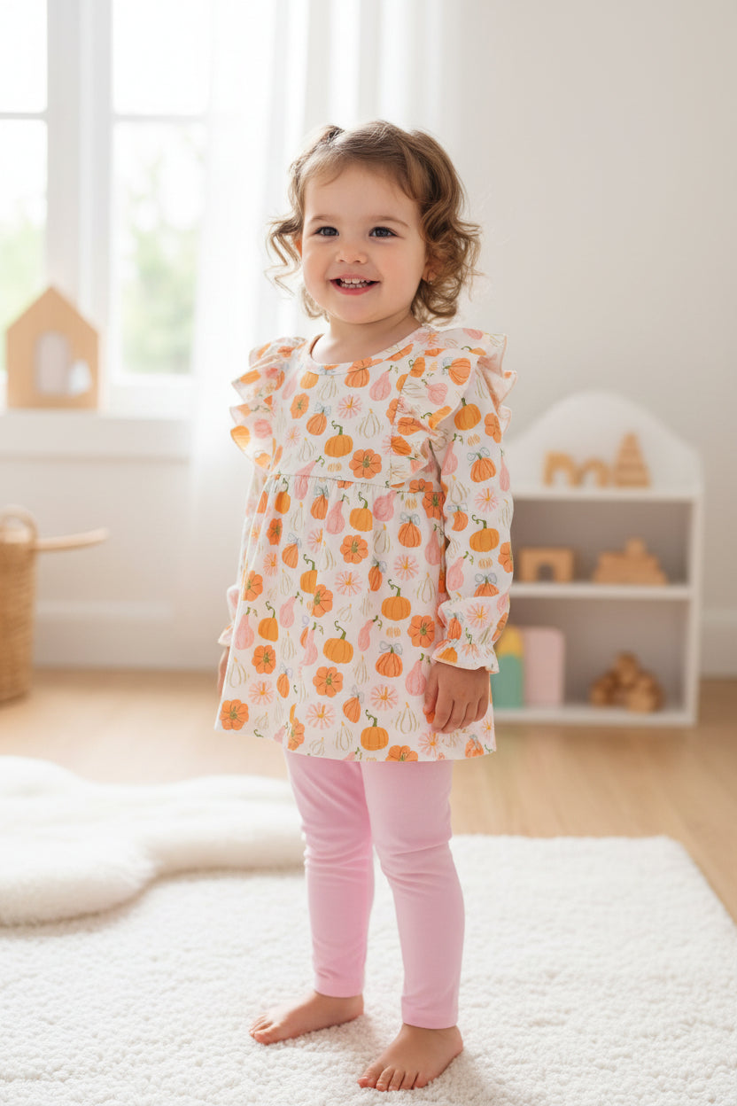 pink fall pumpkin and coquette legging set girls outfit