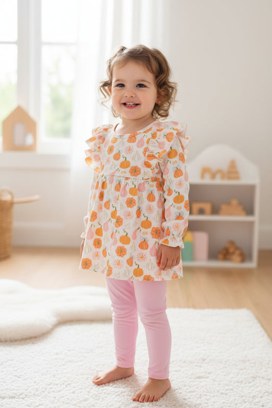 pink fall pumpkin and coquette legging set girls outfit