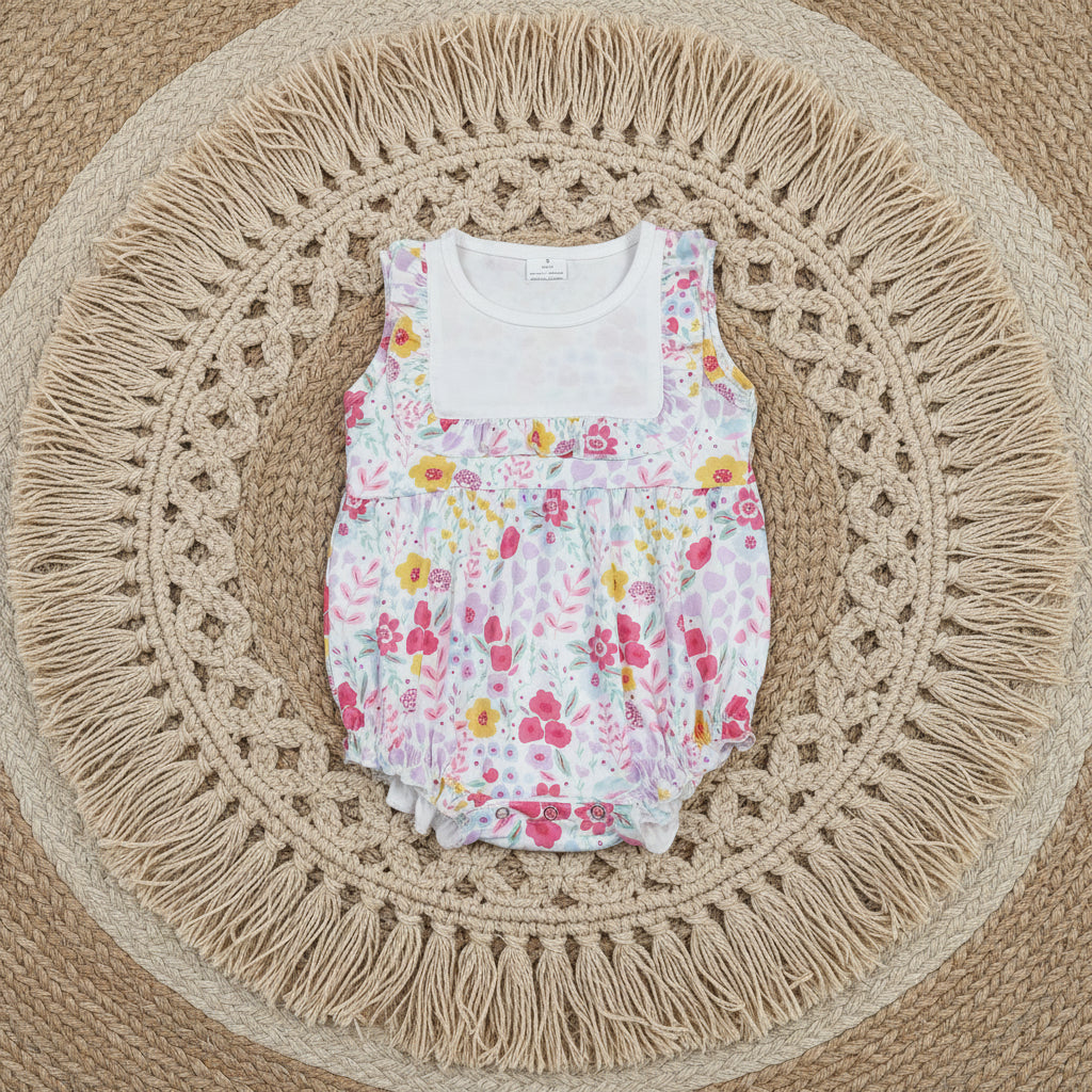 SR4021 sleeveless floral bubble romper baby girl clothes